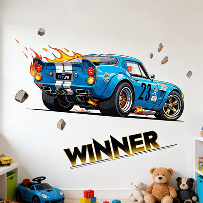 Children's Room Wall Decor Racing Stickers PVC Self-Adhesive Car Decals for Bedroom Closet Door Beautification