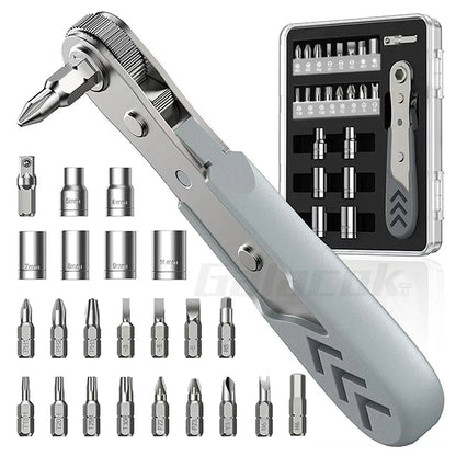 24 in 1 Right Angle Ratcheting Screwdriver Set 36-Tooth Mini Ratchet Socket Sleeve Wrench Set Car Repair Tool Hand Tools Key Set