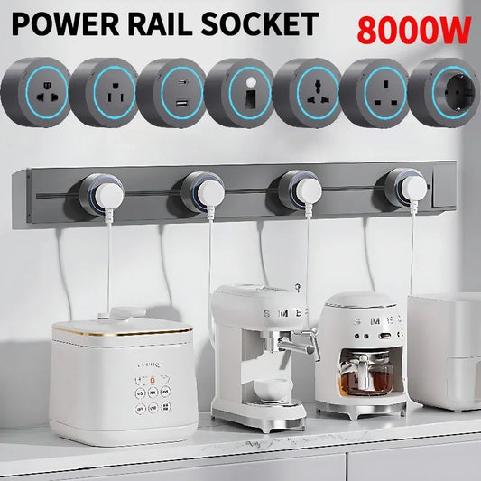 40cm 50cm Track Socket Wall Power Rail Movable Sockets High End Home Appliance Power 8000W EU US UK Standard USB Type c Ports