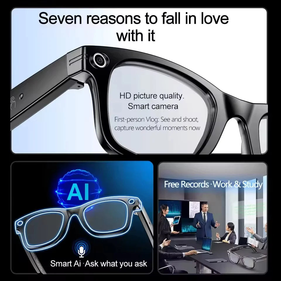 New Leisure Camera Smart Glasses 800W 32GB Memory AI Translation Voice Assistant Video Recording Men Anti Blue Light Sunglasses
