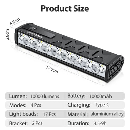 10000mAh Bicycle Light 17 LED Front Double Bracket Power Bank MTB Mountain Bicycle Lamp Bike Headlight Cycling Accessorie