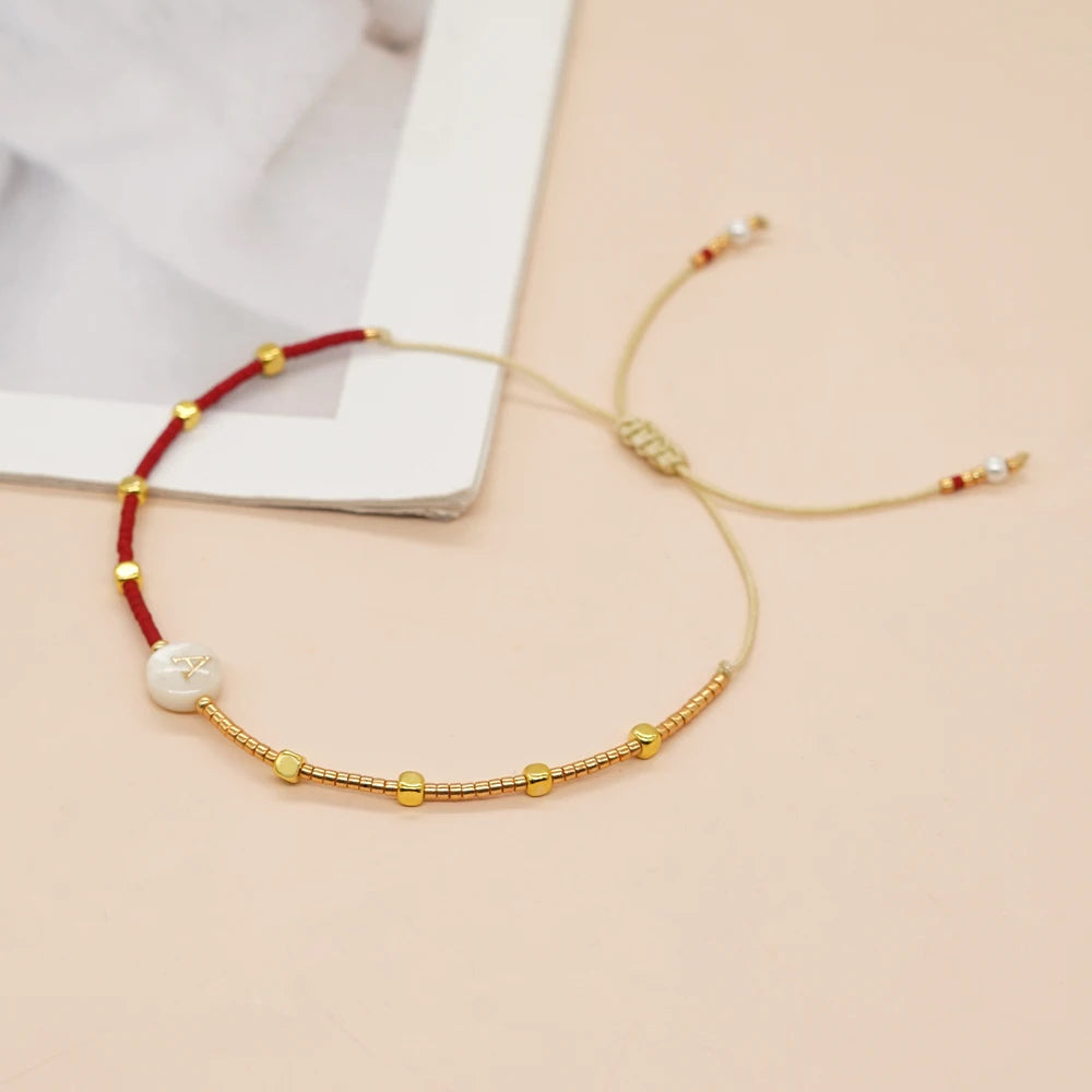 Go2boho New In Dainty Tiny Friendship Bracelets For Women Shell Letter Jewerly A-Z Charm Summer Fashion Design The Best Gift To