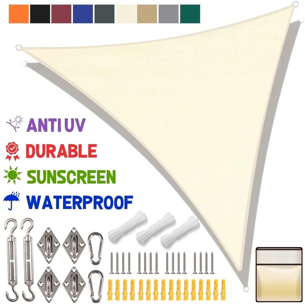 Triangle Sun Shade Sail Canopy UV Block Sun Shelter with Fixing Kits for Outdoor Patio Pool Beach Backyard Garden Sunscreen Tent