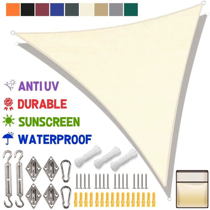 Triangle Sun Shade Sail Canopy UV Block Sun Shelter with Fixing Kits for Outdoor Patio Pool Beach Backyard Garden Sunscreen Tent
