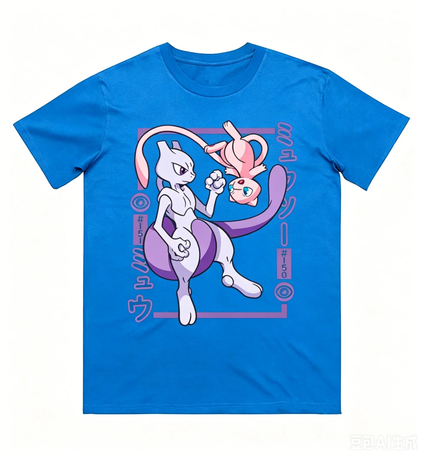 Pokémon Mewtwo Mew Printed Pure Cotton T-shirt for Men and Women Spring/Summer New Collection Fashion Short Sleeved Shirt