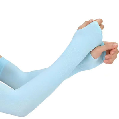 UV  Ice Silk Hand Protector Cover Long Gloves Sunscreen Half Finger Sleeves For Sunbathing Hiking Summer