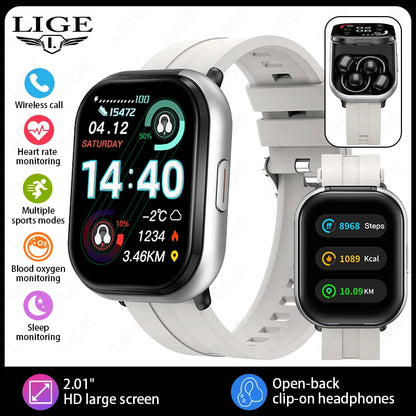 LIGE Bluetooth Headphones with clip-on design 2 In 1 Smartwatch with Earphones Heart Rate Sport Fitness Headset Smart Watch 2026