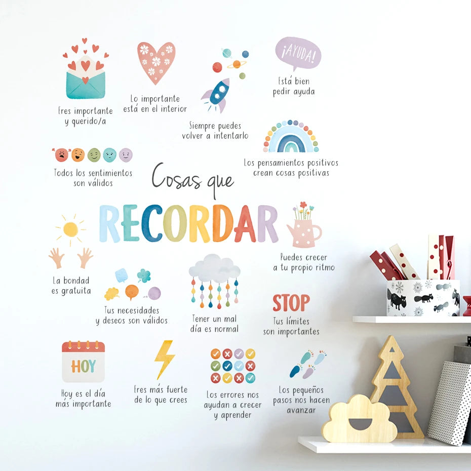 Spanish Things to Remember,Therapy Office Decor Wall Stickers for Kids Room Bedroom Nursery Home Decoration Wall Decals