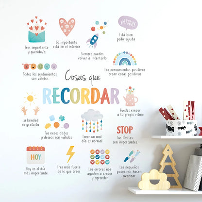 Spanish Things to Remember,Therapy Office Decor Wall Stickers for Kids Room Bedroom Nursery Home Decoration Wall Decals