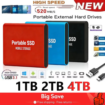 Genuine Portable SSD 1TB High Speed External Hard Drive 2TB/4TB USB 3.2 Hard Disk 16TB Mass Solid State Drive for Laptop/PC/MAC