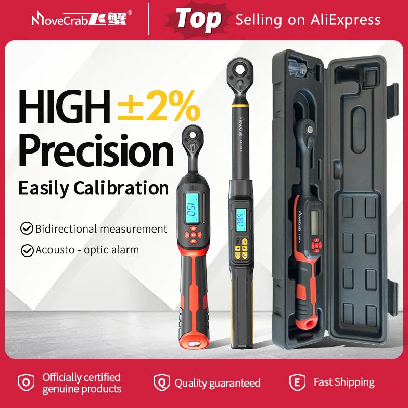 MOVECRAB Series Digital Torque Wrench 1.5-340N.m 2% Accuracy Preset Values with Buzzer, LED Flash & HandleVibration Notification