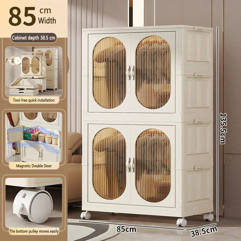 Foldable Baby Closet Plastic Infant Wardrobe Children's Clothing Storage Cabinet for Home Bedroom No Installation Needed