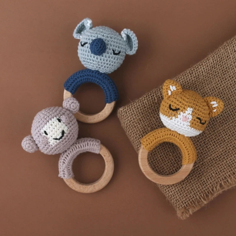 1Pc Baby Wooden Teether Crochet Rattle Toy BPA Free   Rattle Baby Mobile Gym Newborn Stroller Educational Toys Dropshipping