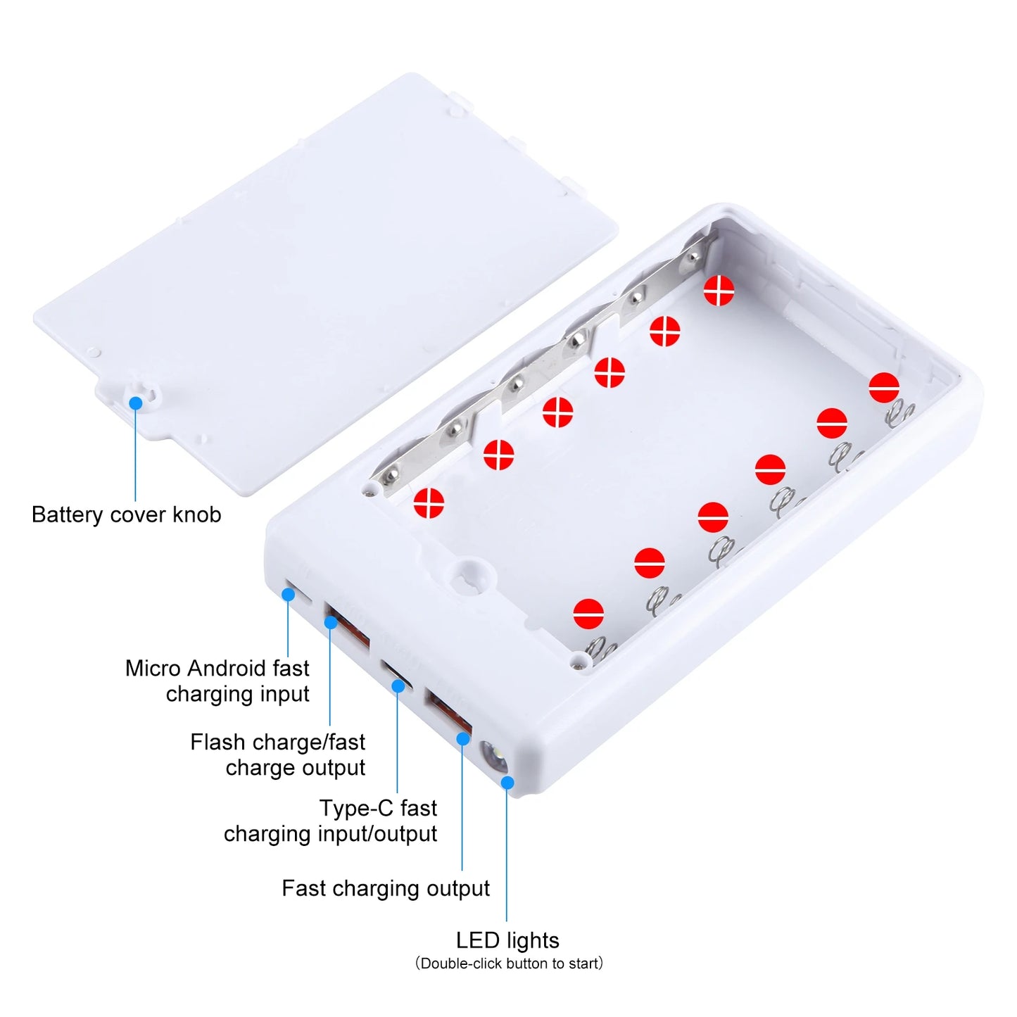 HAWEEL DIY 6 x 18650 Battery 24W Fast Charge Power Bank Box Case with Display, Not Include Battery