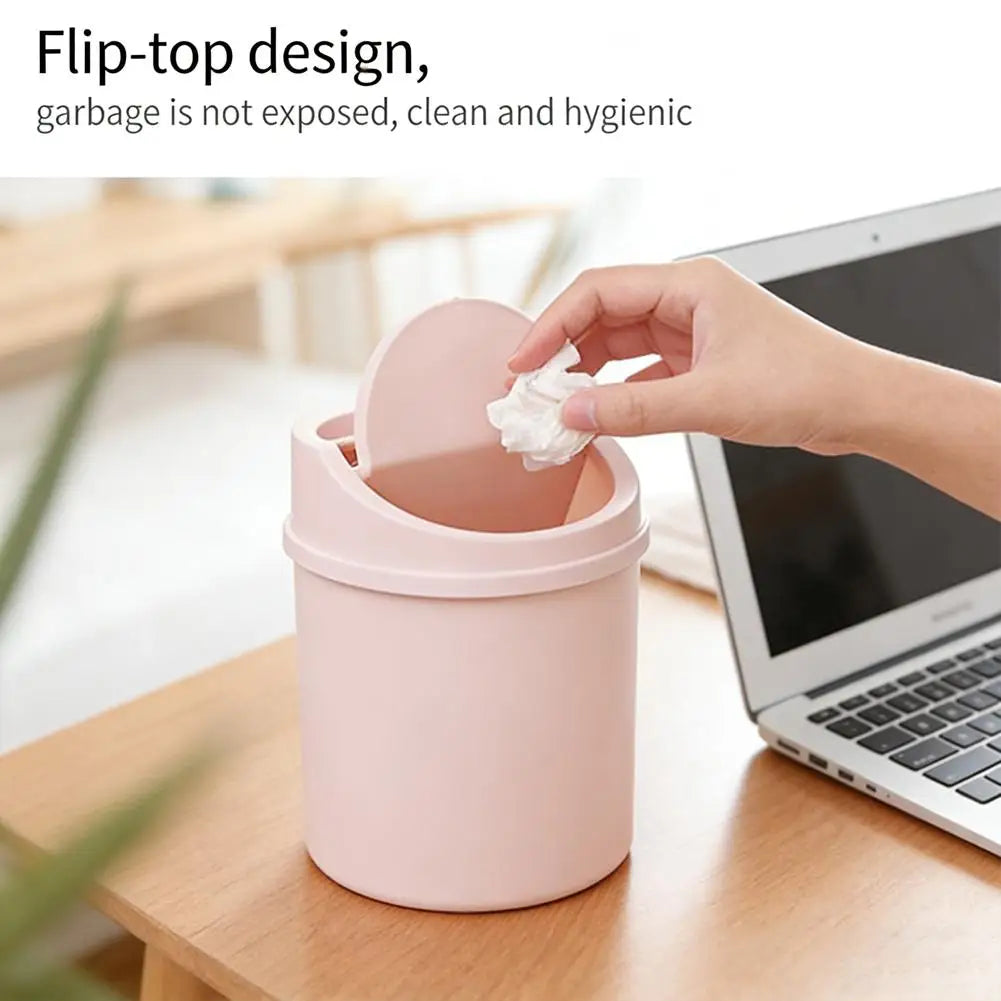 Mini Desktop Trash Can with Press-Top Lid Small Waste Bin for Office Desk & Bedroom Portable Space-Saving Trash Tube
