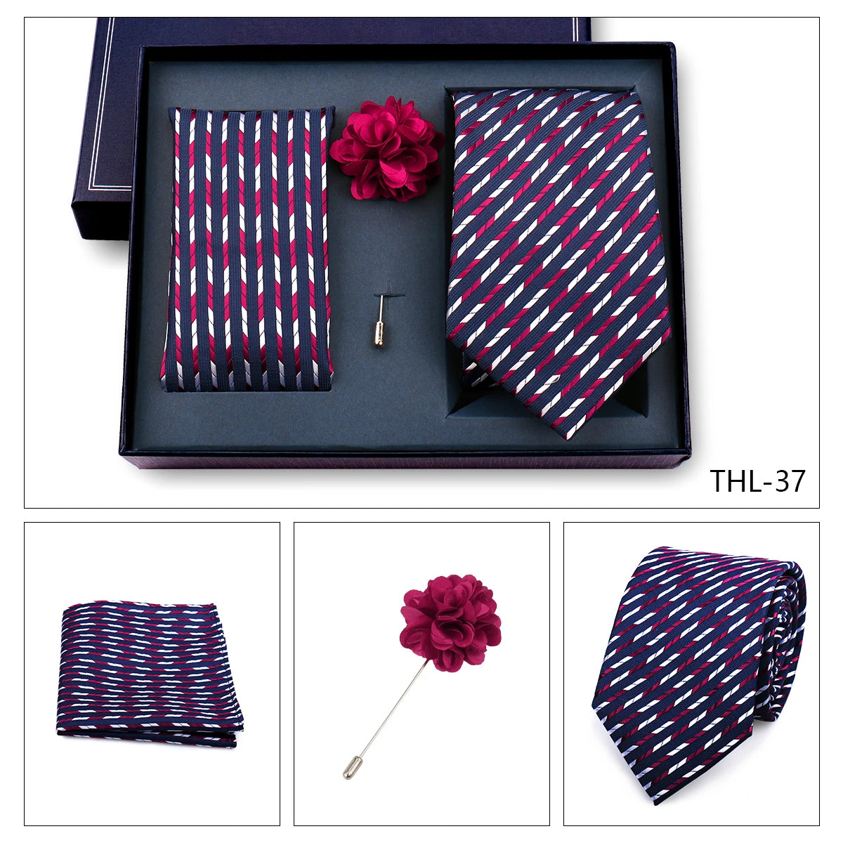 Elegant Ties For Men Classic Paisly Neck Tie Pocket Square Brooch Set With Gift Box Mens Business Wedding Suit Accessories