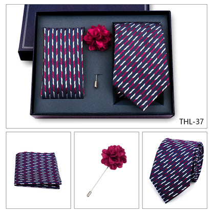 Elegant Ties For Men Classic Paisly Neck Tie Pocket Square Brooch Set With Gift Box Mens Business Wedding Suit Accessories