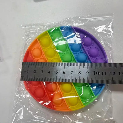 Silicone Rainbow Push Pop Toy, Round Sensory Fidget Bubble Toy, Anxiety Relief Desktop Game for Children