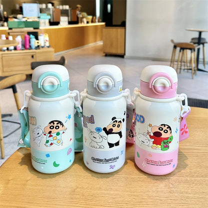 X&W Kids Thermos Bottle Cute Crayon Shin-Chan Thermos Cup Ice Tumbler Stainless Steel Straw Cup Anime Peripheral Gifts Water Cup