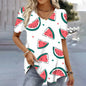 3D Watermelon Printed Women's V-neck Tee Shirts Summer Cool Short Sleeves Tops Fashion Casual Loose Pullovers Female T-shirts