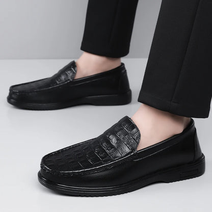 Men's Slip-On Loafers, Comfortable Soft Sole Business Leather Shoes, Breathable Anti-Slip Outdoor Casual Shoes-HT509