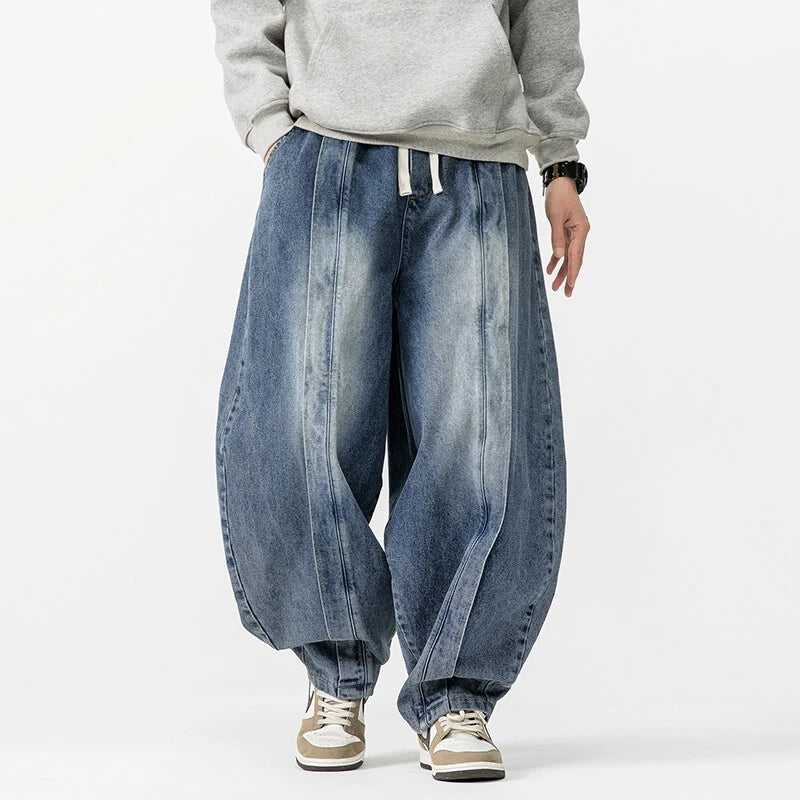 Baggy Cargo Jeans Trousers New Retro Loose Denim Harem Pants High Street Straight Loose Wide Leg Jeans Cowboy Lantern Pants