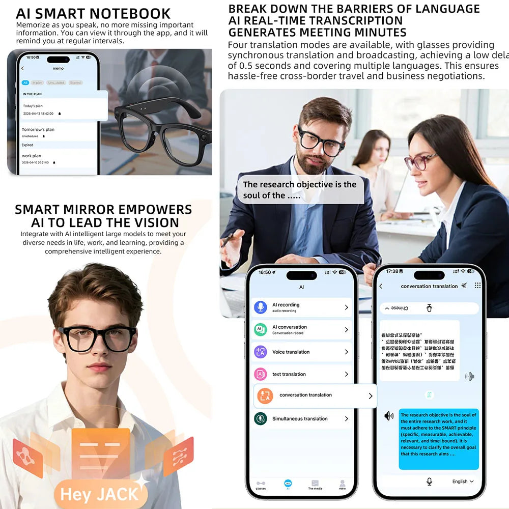 2026 New Smart Glasses Video Recording AI Dialogue Translation 800W HD Camera EIS Anti-Shake Shooting Smart Glasses Men Women