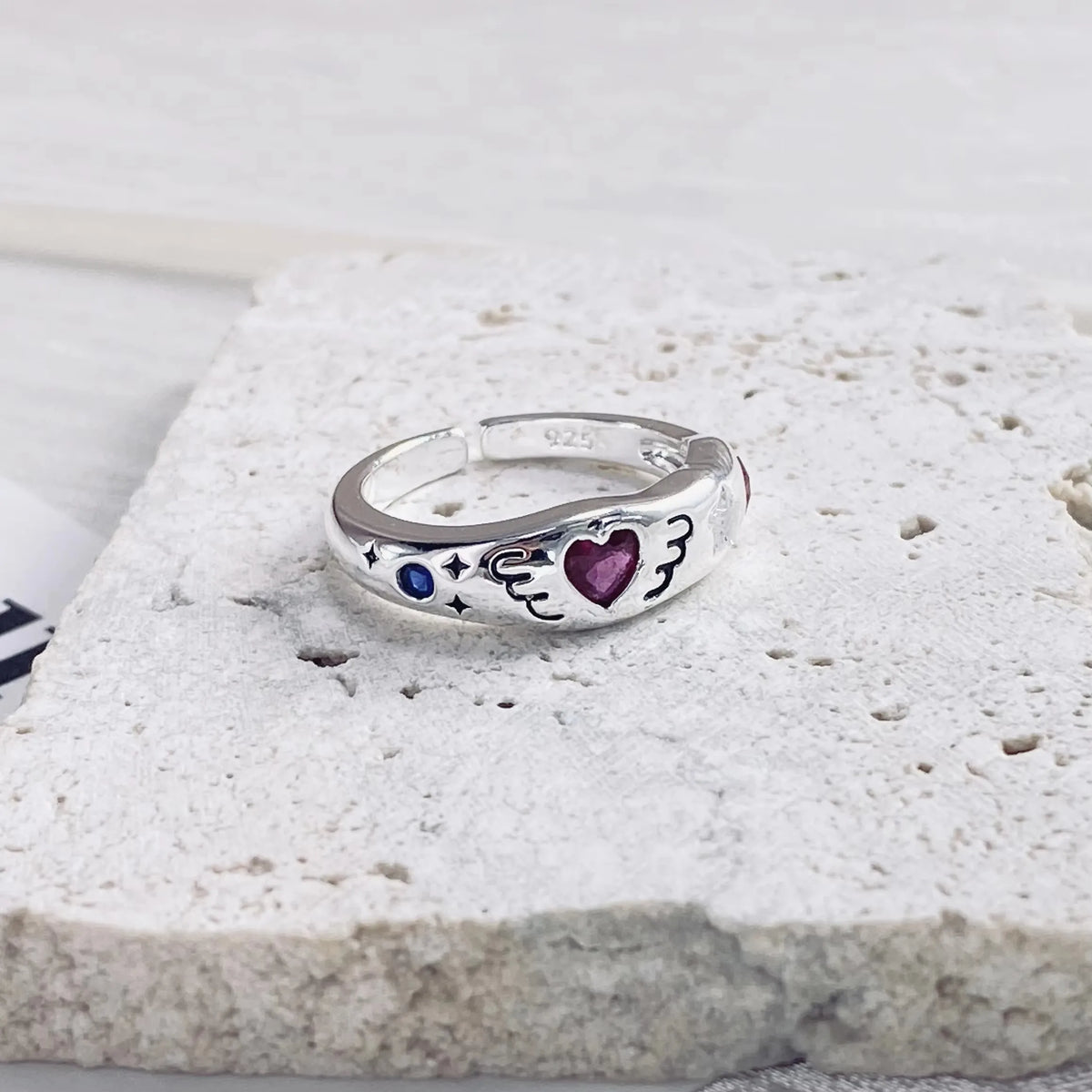 PANJBJ 925 Sterling Silver Lotus Ring For Women Retro TextureJewelry Irregular Creativity Adjustable Jewelry Party Gift Dropship