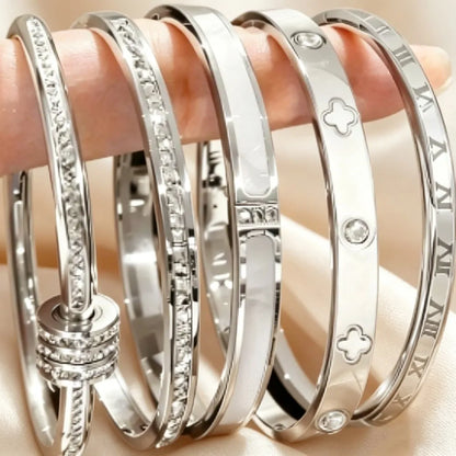 5pcs/Set Minimalist Elegant Luxury Sparkling Bangle Bracelets High-End Titanium Steel Bracelets For Women