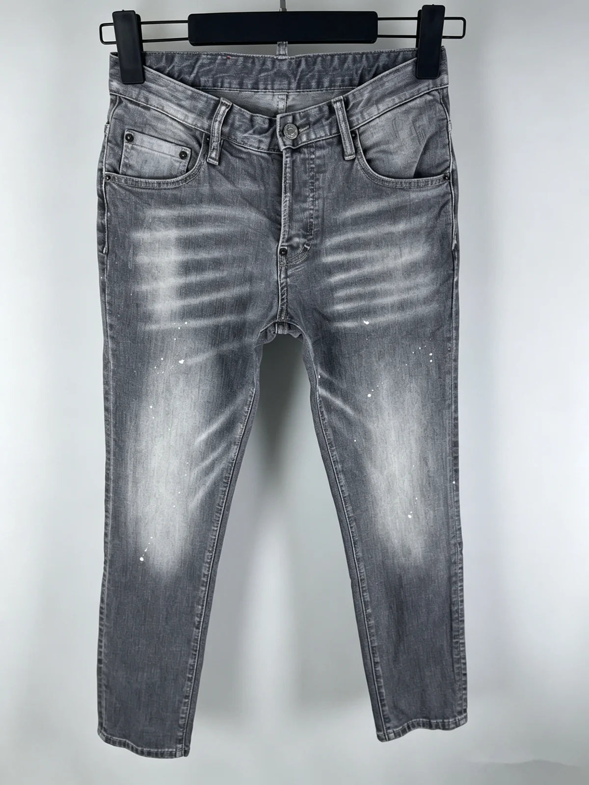 6060 Four Seasons New Men's Washed Ripped Patch Old Slim-fit Straight Black Jeans for Men