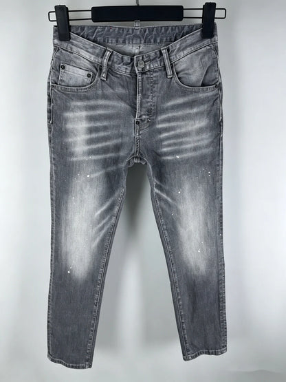 6060 Four Seasons New Men's Washed Ripped Patch Old Slim-fit Straight Black Jeans for Men