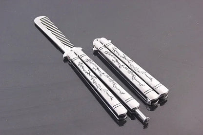 Outdoor Training Butterfly Knife Trainer  Stainless Steel Knife Folding Knife No Edge Dull Tool Combs Shape 56 HRC