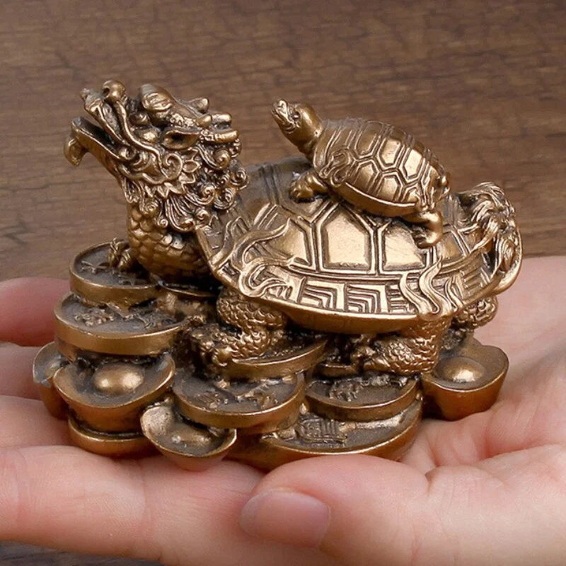 1 Resin Gold/bronze Feng Shui Dragon Turtle Statue Coin Wealth Home Desk Decoration Animal Jewelry