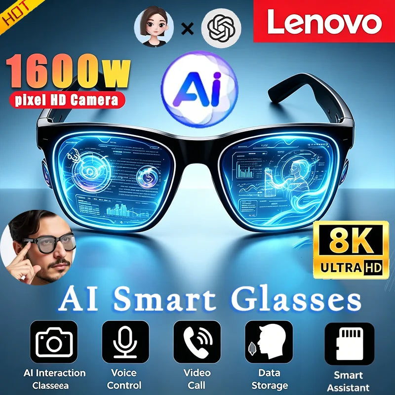 Lenovo Smart AI Glasses 8K 1600W Camera Record Bluetooth Calling Music Player Sunglasses Color Change AI Translation Glasses Men
