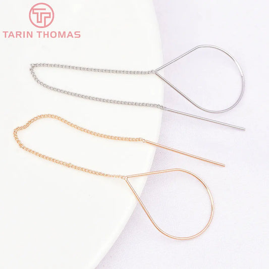 (6669)6PCS 11CM 24K Gold Color Plated Extended Chain Stud Earring Line High Quality Jewerly Making  Jewelry Findings Accessories