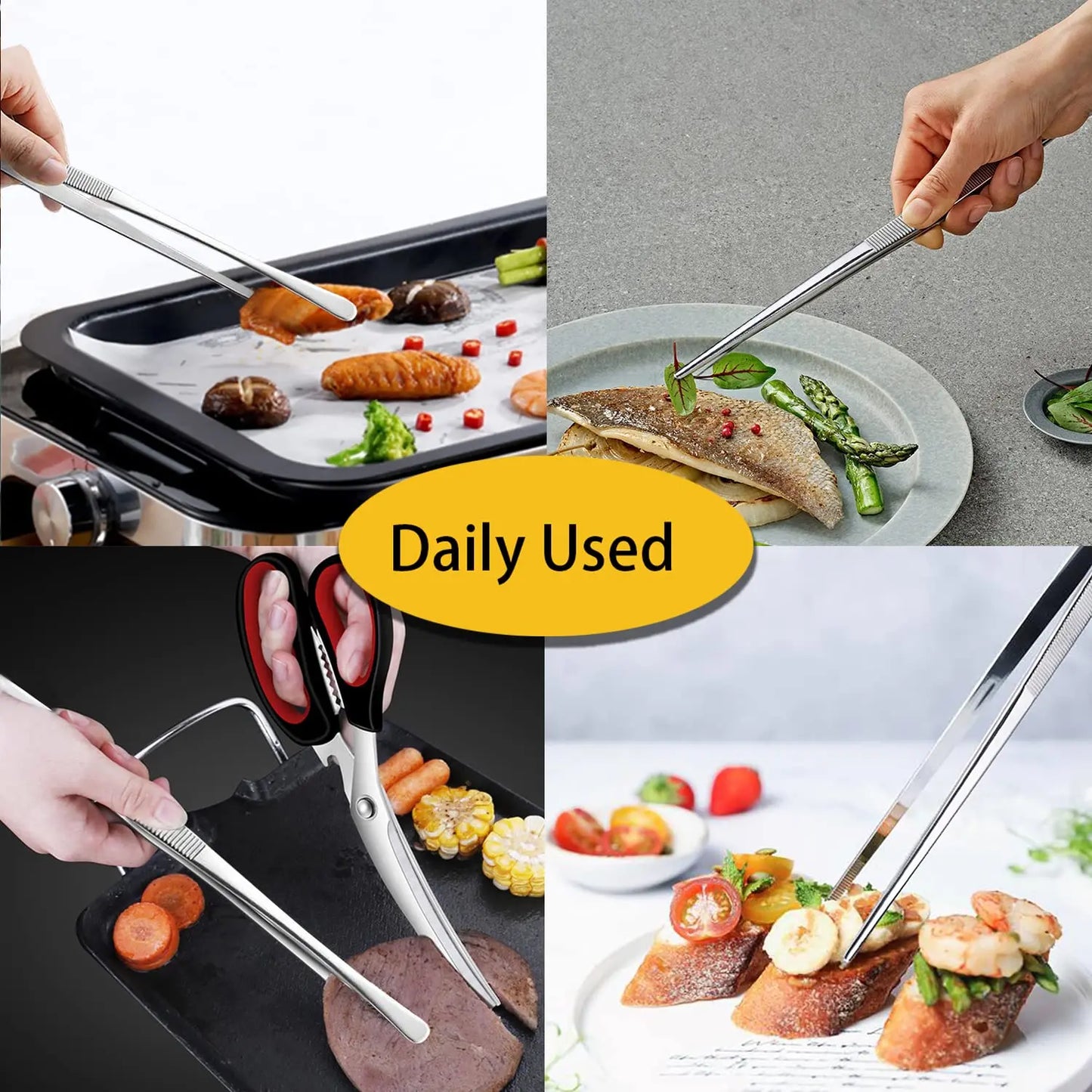 12inch Kitchen Tweezers Fine Tweezer Tongs Extra-Long Stainless Steel Cooking Tweezers for Kitchen Food Cooking Sea Food and BBQ