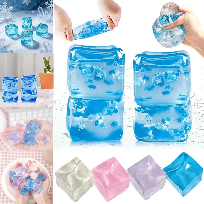 Summer Refreshing Water Cube Squeezable Stress Relief Toy Washable TPR Transparent Stress Relief Squeezable Soft Squishy Block