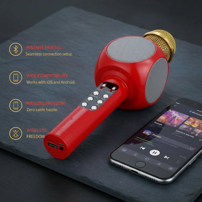 Magic Voice Karaoke Microphone, Wireless Bluetooth Speaker with 4 Voice Changer, Colorful LED Lights, HIFI Sound, for Party Gift