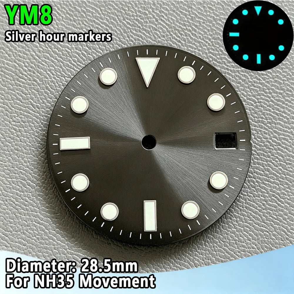 28.5mm NH35 Watch Dial Luminous Dials Single Calendar Dial Suitable For NH35 Movement Can Support DIY Dial Customization Logo