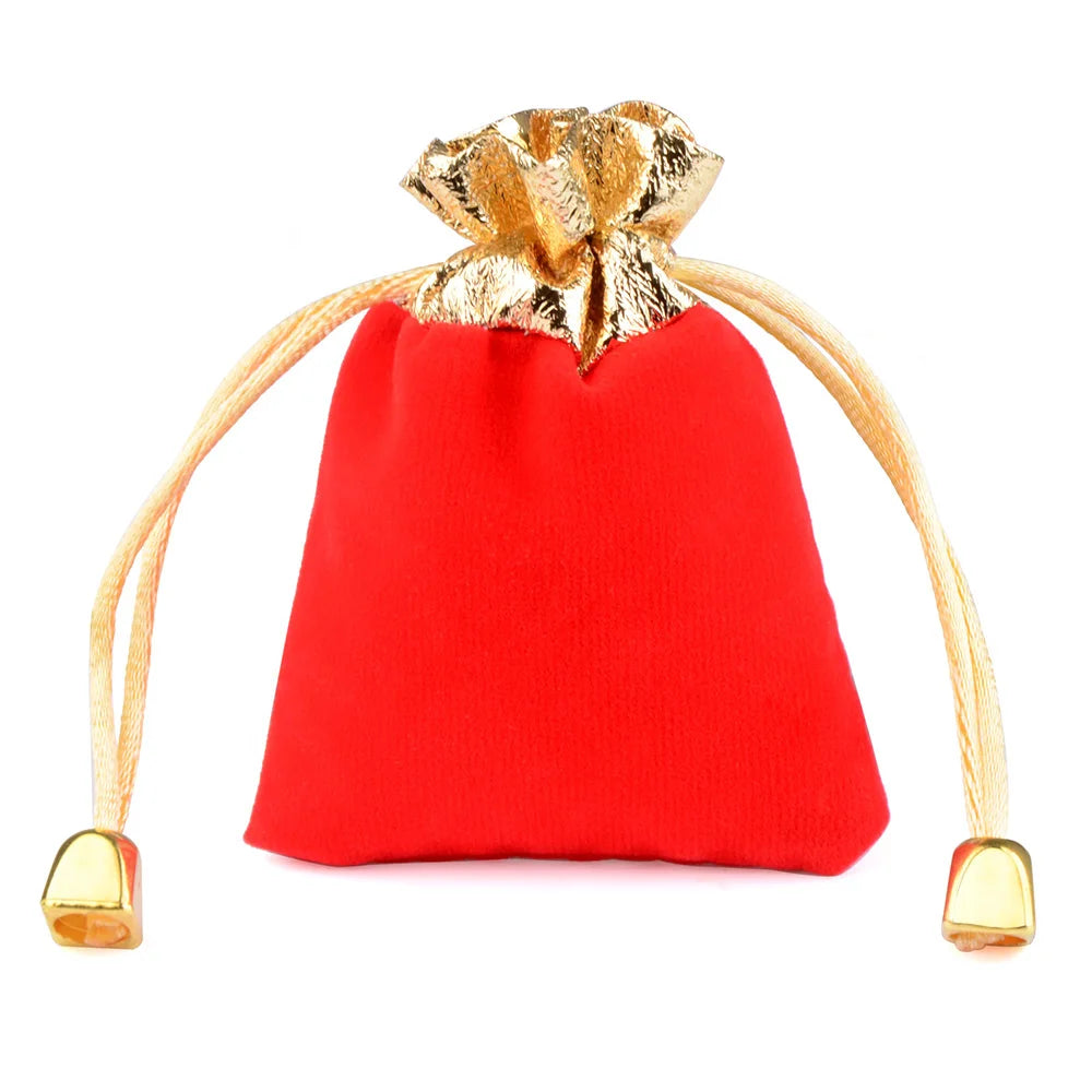 25/50pcs/Lot Golden Color Edge Velvet Jewelry Gift Bag 5x7 7x9 9x12cm Drawstring Wedding Display Sweets Packing Bag Wholesale
