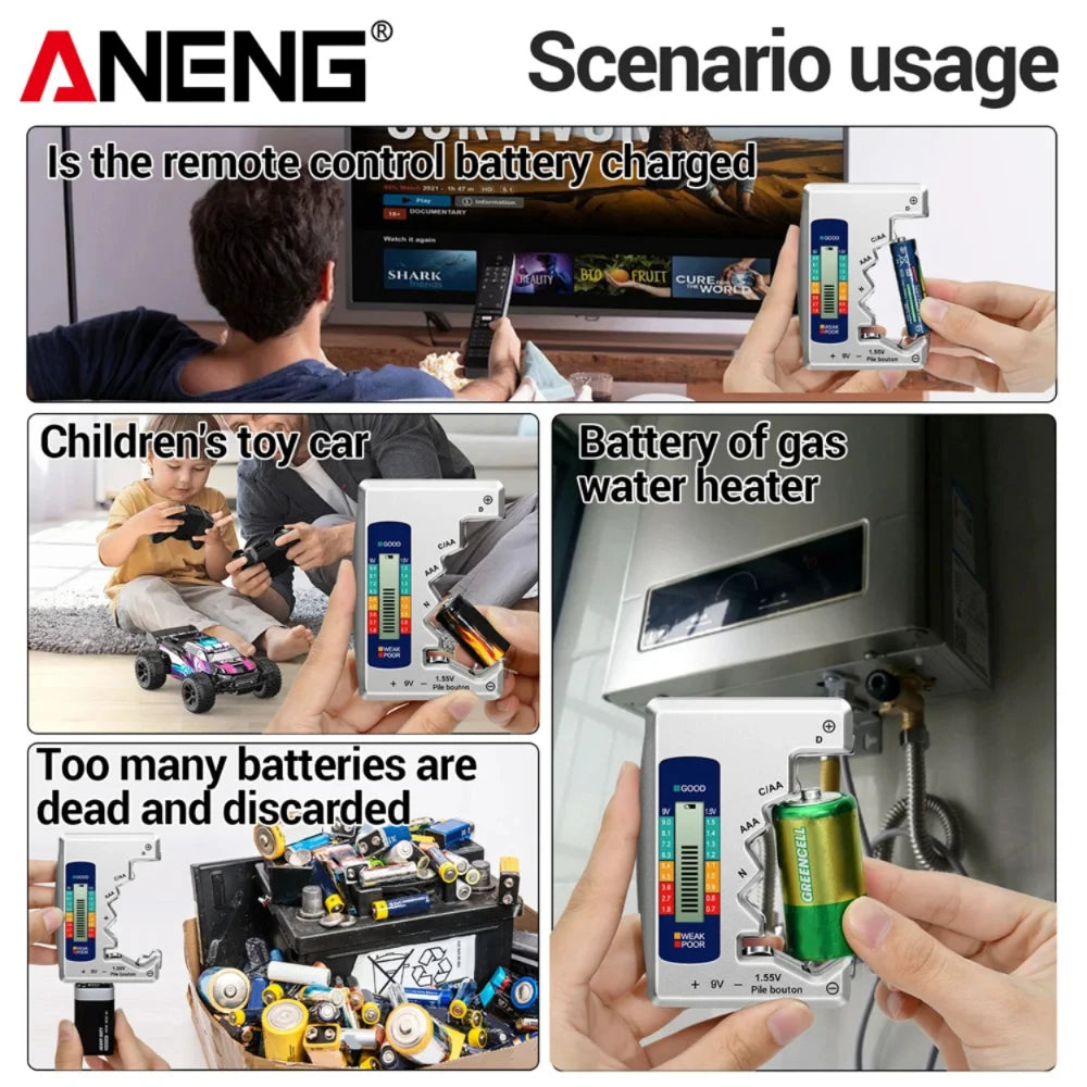 ANENG BT1688 Universal Card Battery Tester D C AA AAA N Battery Test Intuitive Detector Portable  9V 1.55V Button Cell Tools