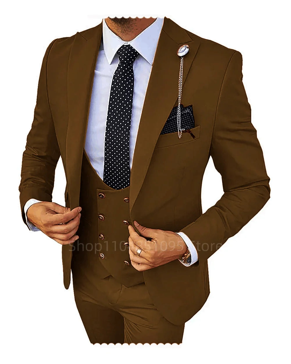Solid Men's 3 Piece Suit Slim Fit Men Tuxedo Suit Party Wedding Prom Business One Button Peak Lapel Blazer Jacket Vest Pants Set