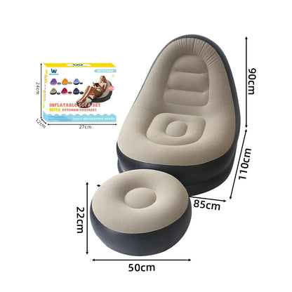Portable Inflatable Lazy Sofa with Footstool, Hot-Selling Outdoor Camping Lounger, Waterproof Wear-Resistant Air Mattress for Na