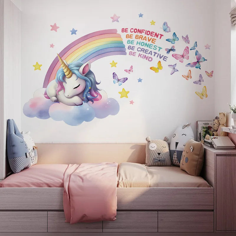 Unicorn Vinyl Child Wall Sticker For Baby Room Decoration Bedroom Accessories Furniture Sticker Adhesive Wallpaper Wall Decor