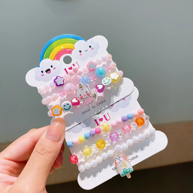 3Pcs Qute Colourful resin Bracelets Little Girls Bracelets Kit Kids Fashion Charm Bracelet Kids Jewelry Party Accessories