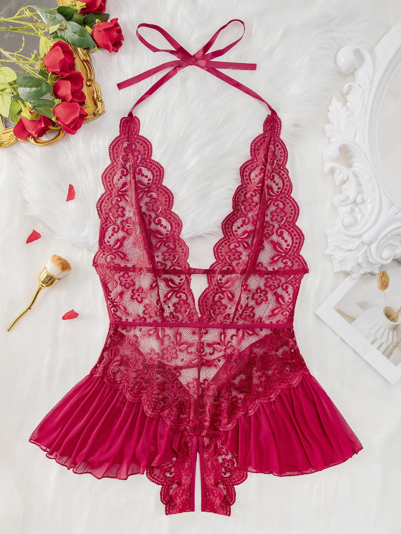Push Up Women's Hollow Erotic Lingerie Set Lace Transparent Underwear Slim Fit Erotic Bra Set Lace Sexy Fashion Sleepwear Dress