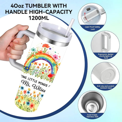 Luxury Garden Art Vacuum Flasks 40oz Stainless Steel Insulated Tumbler with Handle & Straw Leakproof Travel Mug