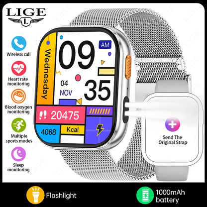 LIGE AMOLED Smart Watch Men 2.04 Screen Bluetooth Call Health Monitor IP68 Waterproof Sport Women Smartwatch New For Android IOS