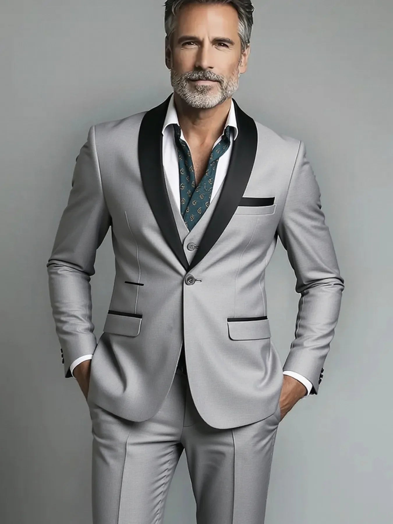 Black White Men Autumn Wedding Party Three Pieces Set Large Size Male Blazer Coat Pants and Vest Fashion Slim Fit Suit