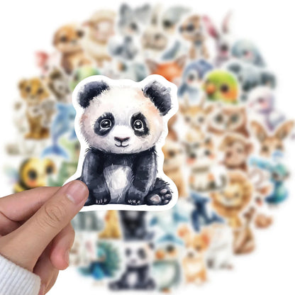 50PCS Watercolor Animal Stickers Cute Handbag Material Phone Case Laptop Water Cup Luggage Waterproof Stickers